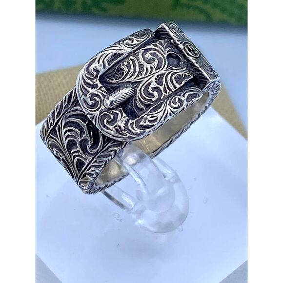 Authentic Gucci Sterling Silver GG Ring β Size 8ΒΎ - Picture 1 of 5